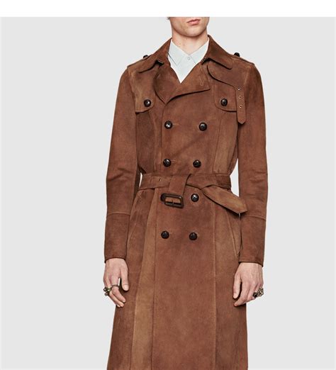 gucci brown suede trench coat|Gucci leather trench coat.